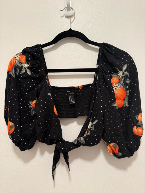 Forever 21 Tops - Black Puffy Sleeve Tie Front Crop Top Forever 21 Size Small Orange Blossom